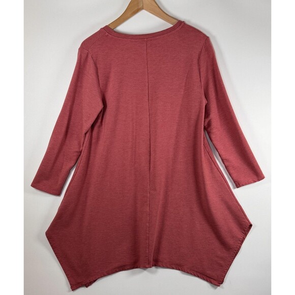 Garnet Hill Tunic Top Womens Small Red Tencel V Neck Stretch Handkerchief Hem - Picture 4 of 15